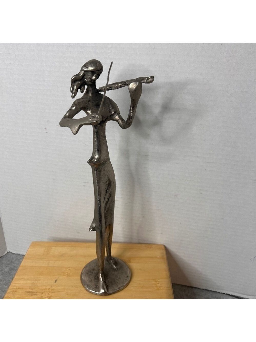 Vintage Pewter Violinist Musician Statue Sculpture Heavy Felt Bottom 3x12”